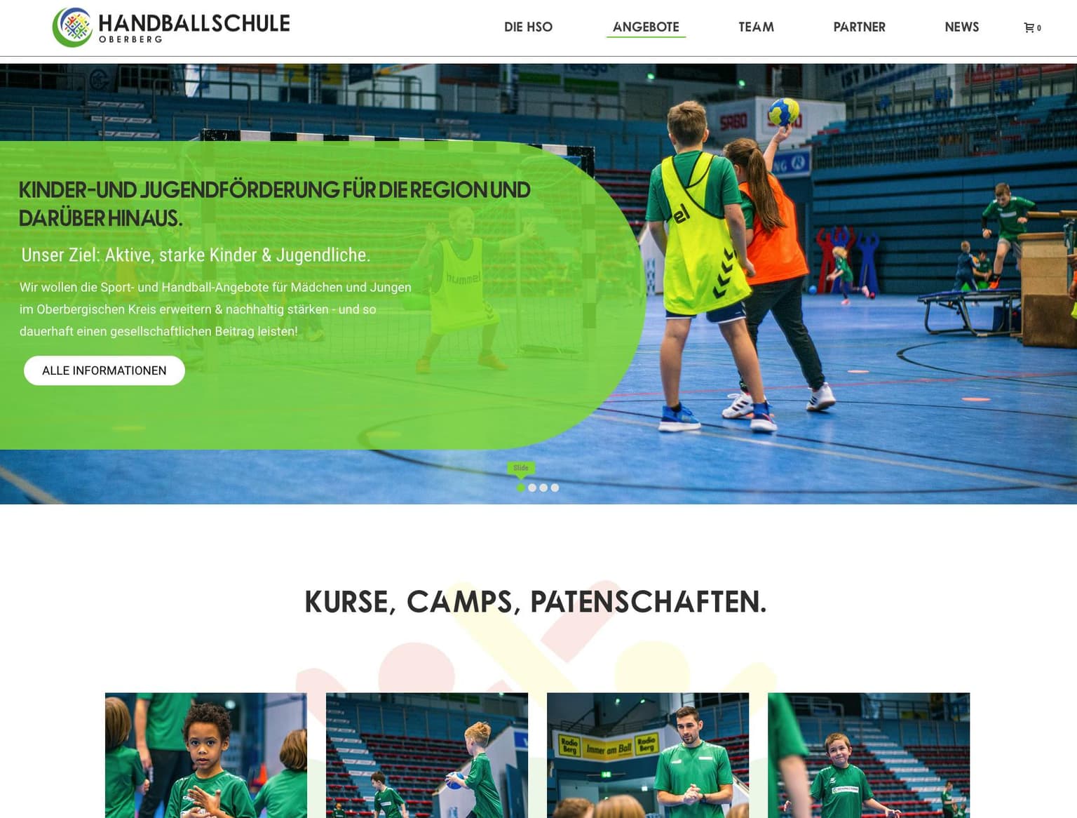 Ein Screenshot von der Handballschule Oberberg Website