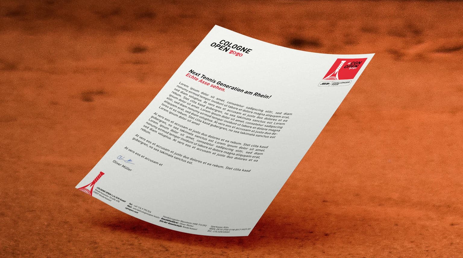 Ein Mockup von dem Cologne Open Briefpapier