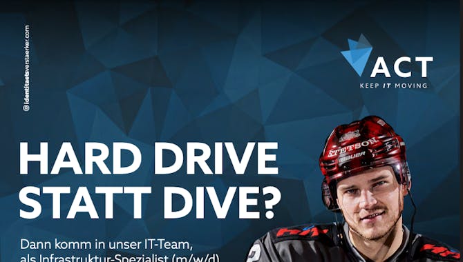 Poster für die ACT Gruppe mit einem Spieler der Kölner Haie