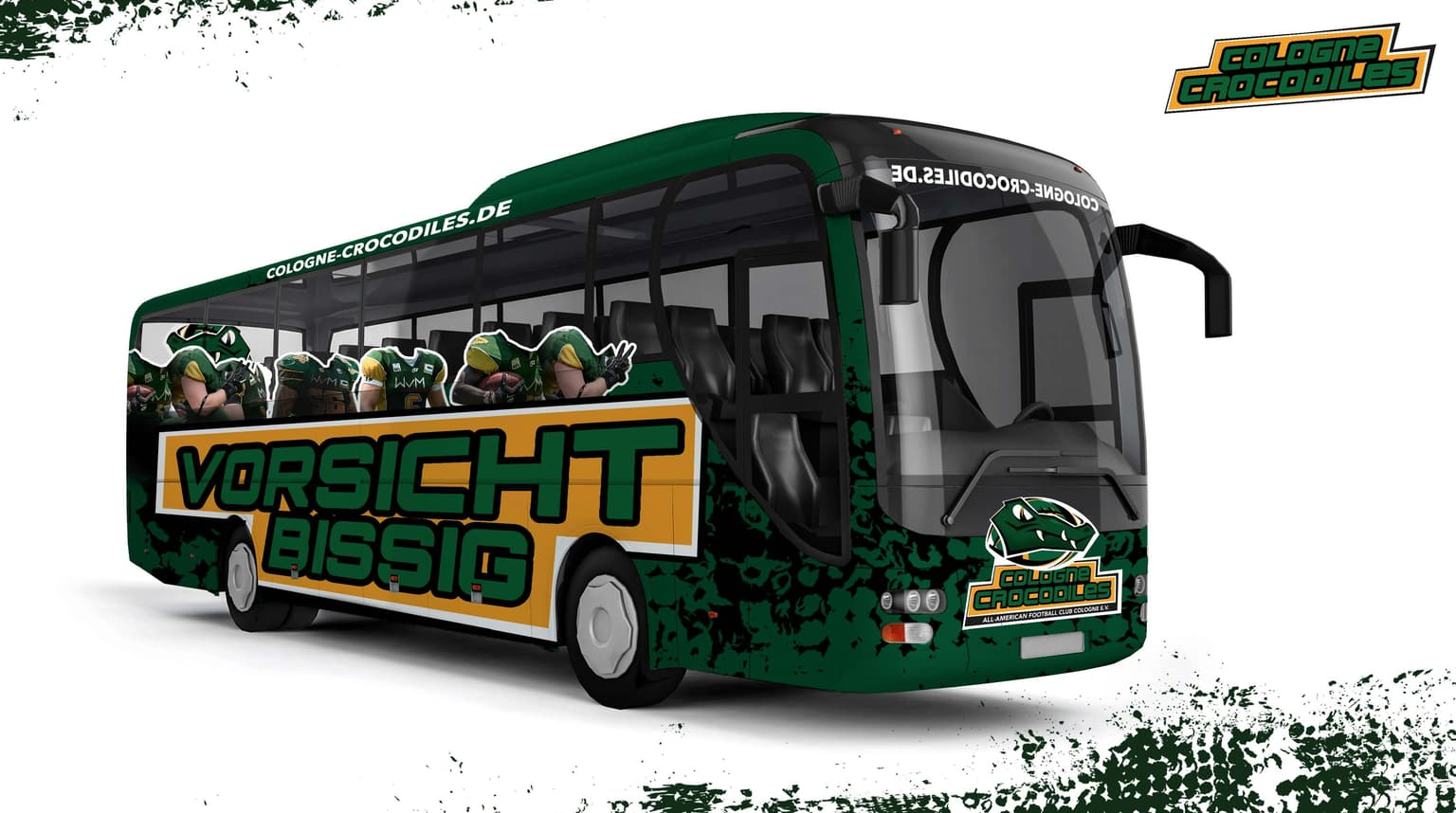 Das Cologne Crocodiles Logo als Mockup auf einem Bus