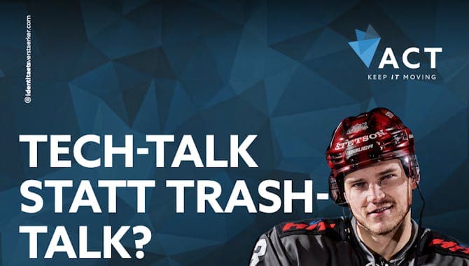 Poster für die ACT Gruppe mit einem Spieler der Kölner Haie