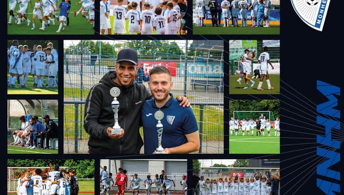 Zu sehen ist eine Collage aus diversen Bildern des 1.FC Monheim