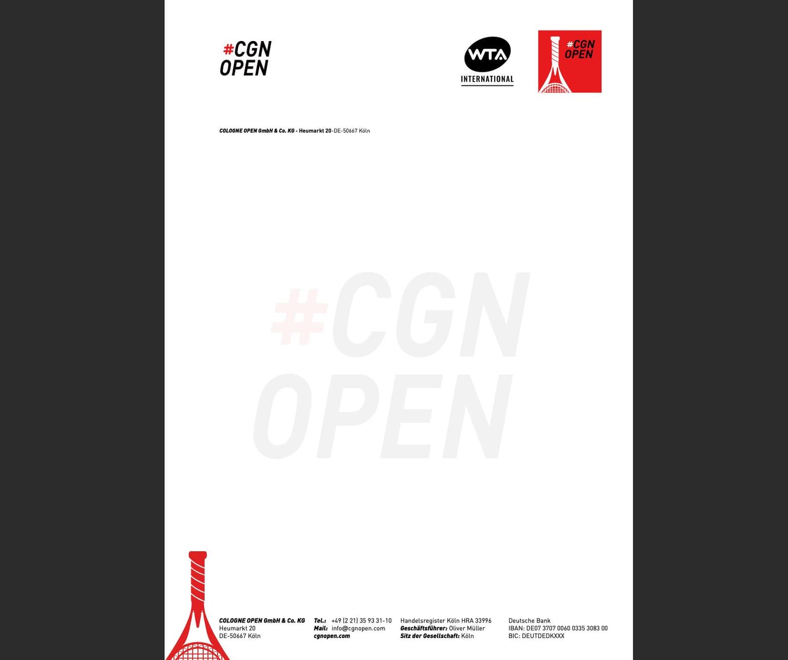 Ein Mockup von dem Cologne Open Geschäftspapier