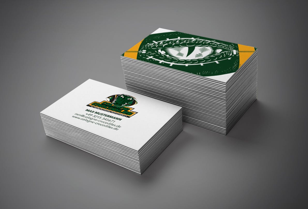 Das Cologne Crocodiles Logo auf einem Mockup für Visitenkarten