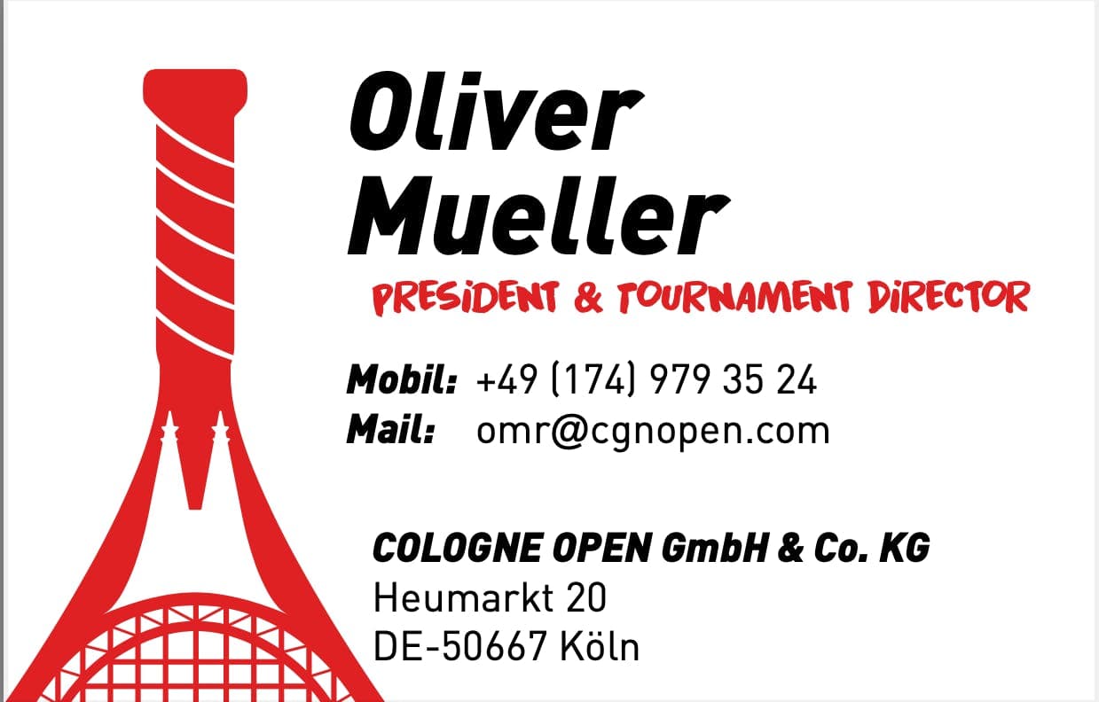 Ein Mockup von dem Cologne Open Visitenkarten Rückseite